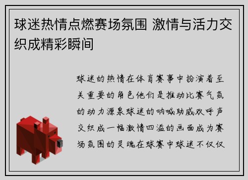 球迷热情点燃赛场氛围 激情与活力交织成精彩瞬间
