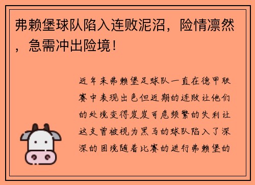 弗赖堡球队陷入连败泥沼，险情凛然，急需冲出险境！